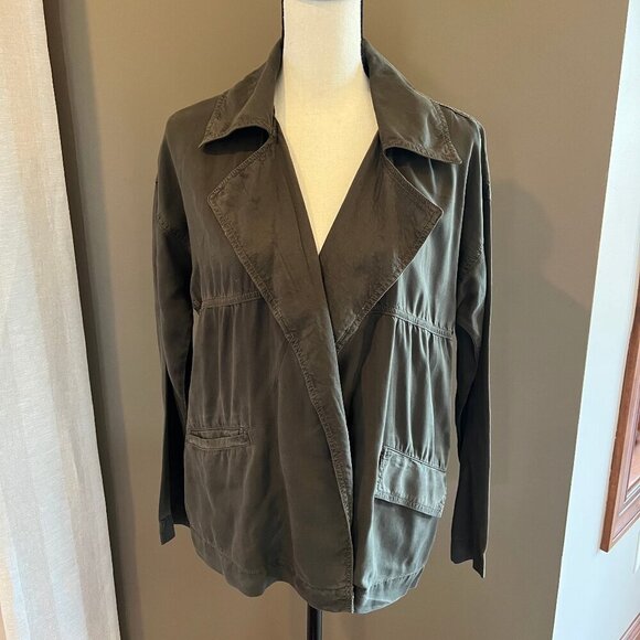 Caslon Jackets & Blazers - Caslon Olive Grown Safari Waterfall Open Flow Jacket/Blazer, Size Small